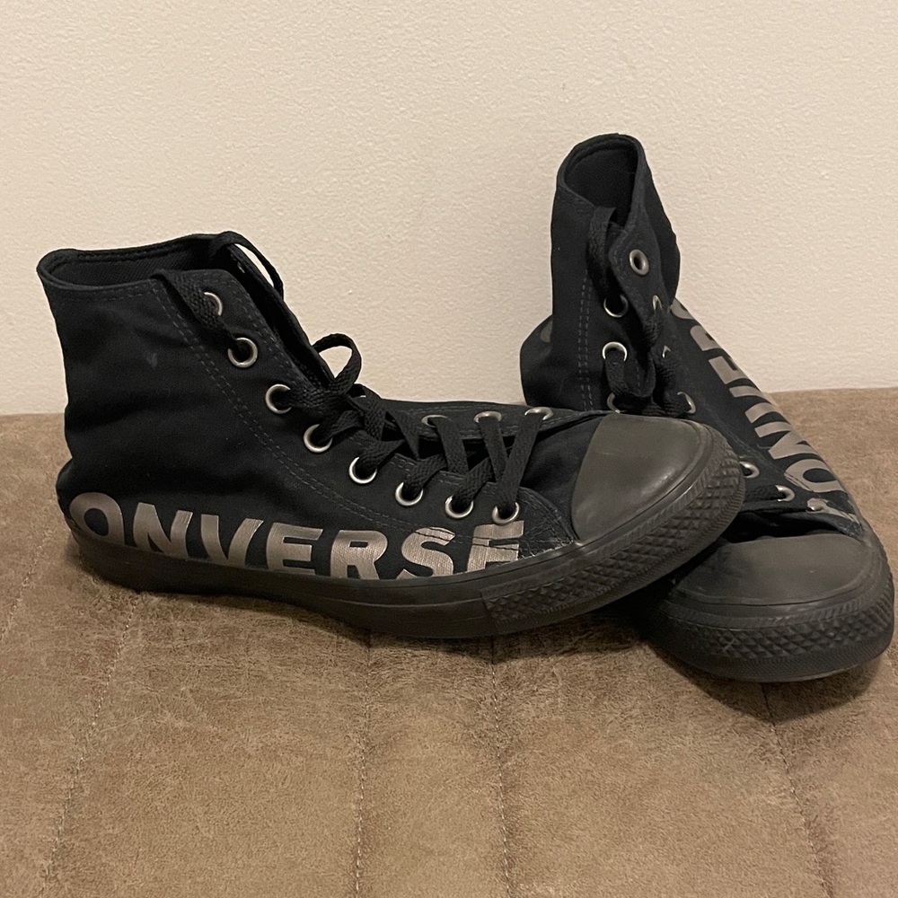Converse Black Sneakers with Bold Silver Lettering